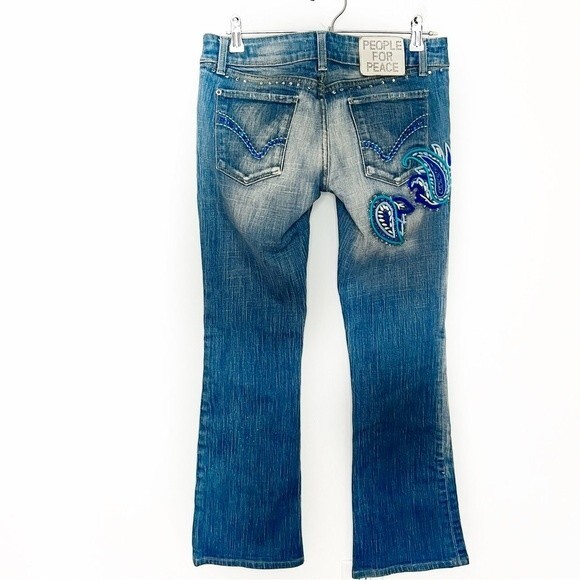 PEOPLE FOR PEACE BOHO PAISLEY EMBROIDERED LOW RISE BOOTCUT JEANS SIZE 30 - Picture 6 of 13